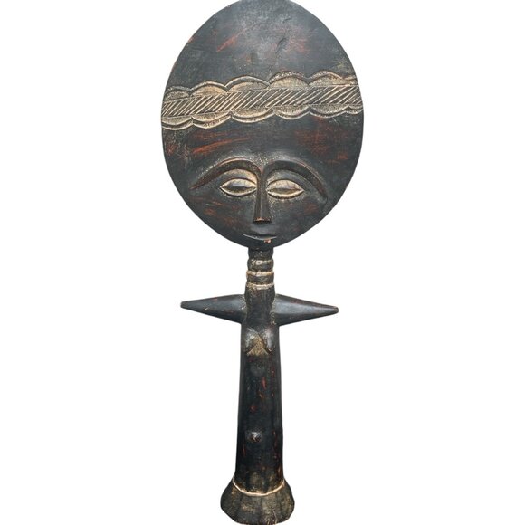 African Wooden Brown Fertility Primitive Art Statue Sculpture - Picture 1 of 9